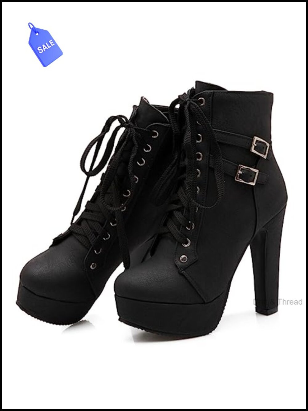 Womens Platform Lace Up Biker Boots Chunky Heel Booties Buckle